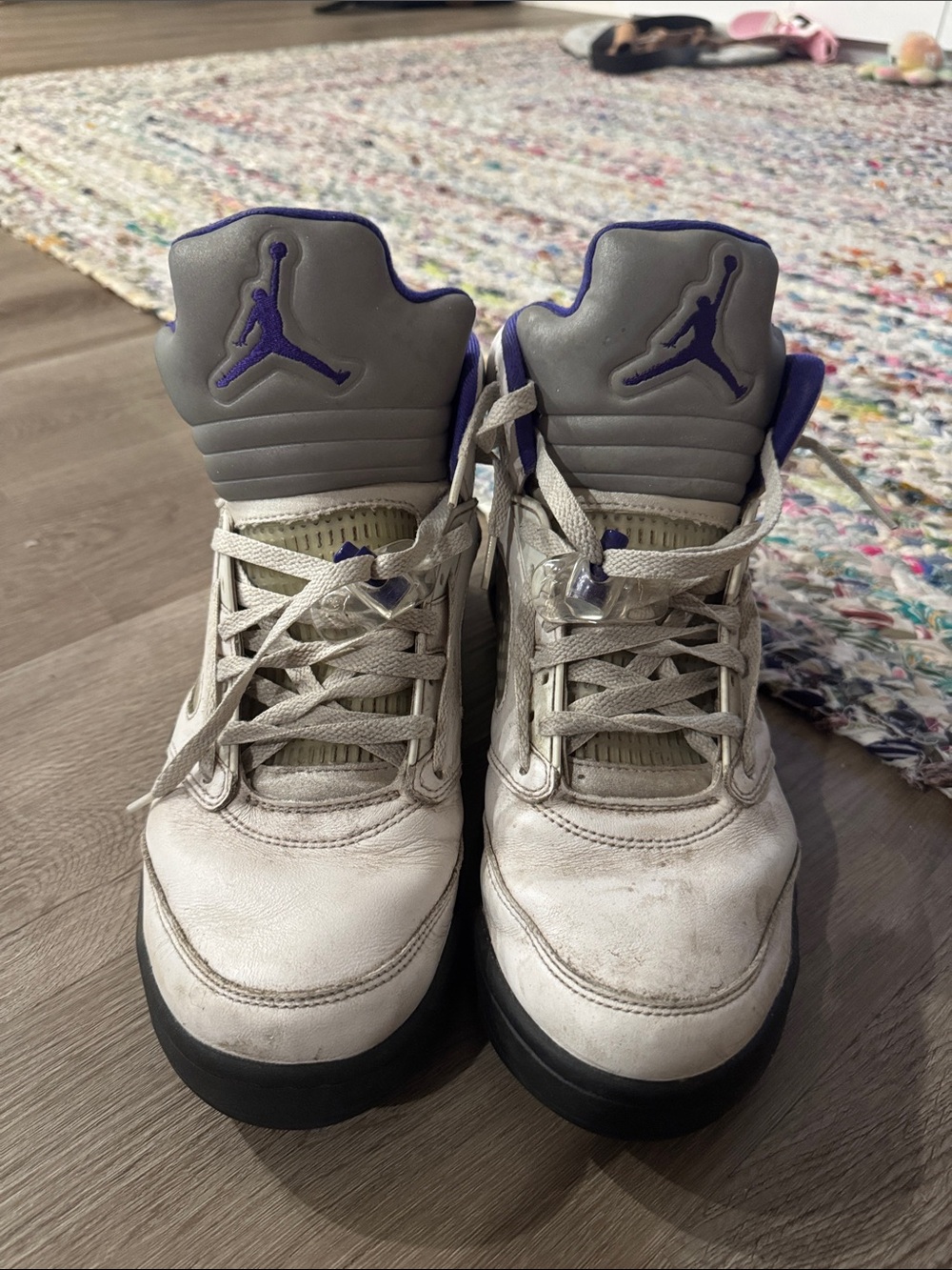 Jordan Kids White and Purple High-Top Sneakers